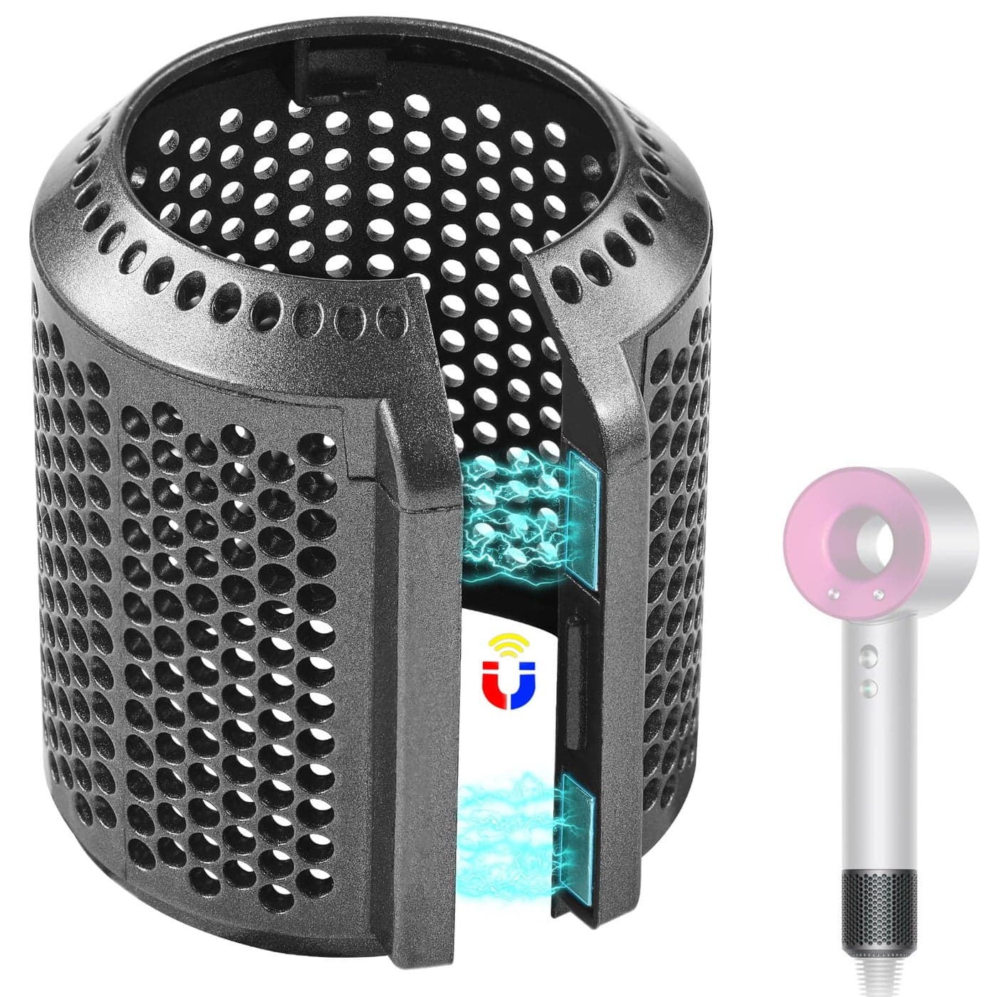 Magnetic Hair Dryer Filter Compatible with Dyson Supersonic HD01 HD03 HD08 HD15 Hair Dryer Attachment Hair Dryer Outer Filter Spare Parts with Brush Metallic Gray