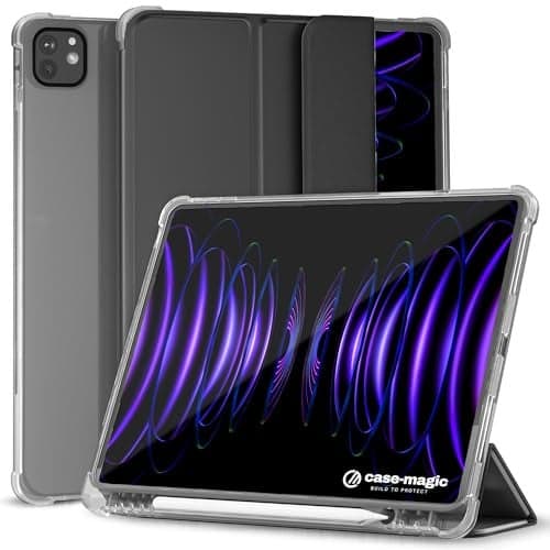 Case-Magic Case Cover for iPad Pro 12.9 inch Cover (2022/2021/2020, 6th/5th/4th Gen) Smart Folio Case with Pencil Holder,Auto Sleep/Wake| Transparent Back (Black)