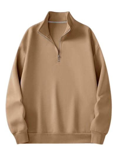 FN3 Men's Polyester Blend Modern Half Zipper Sweatshirt || Hoodie || Sweatshirt Khaki, Small