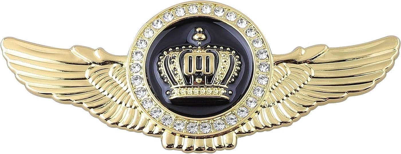 OAN Winged King Crown Emblem Sticker for All Cars, Bikes, Metal (Gold with Black) Size: 11cm x 4.5cm x 2mm