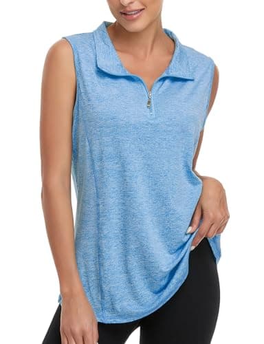 Viracy Women's Zip Up Golf Workout Tank Tops Sleeveless Quick Dry Athletic Polo Shirts (S-3XL) Blue
