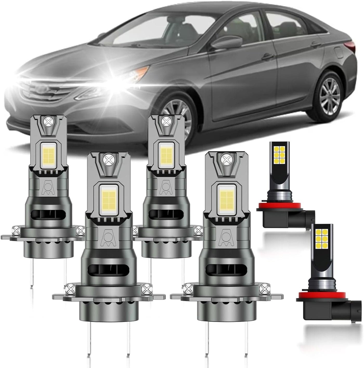 HUOKEDS Fog Lights Bulbs Combo for Hyundai Sonata 2011-2014 - 4pcs Super Bright White Dual Beam and Fog Lights