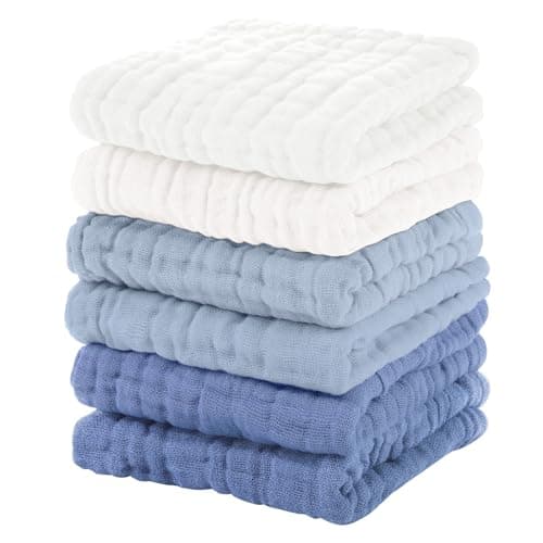 Unnivoll Muslin Burp Cloths Baby 12X12 Baby Washcloths 6 Pack 100 Cotton Baby Wash Cloths Absorbent and Soft for Newborn Infants Kids Boys Girls Gradient Blue