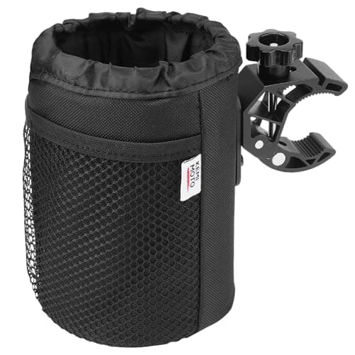 KEMIMOTO Motorcycle Cup Holder, Oxford Fabric Motorcycle Drink Holder with 0.6"-1.5" Alligator Clamp, Universal Water Bottle Cup Accessories for Bike, ATV/UTV, Scooter, Boat, Walker, Black L