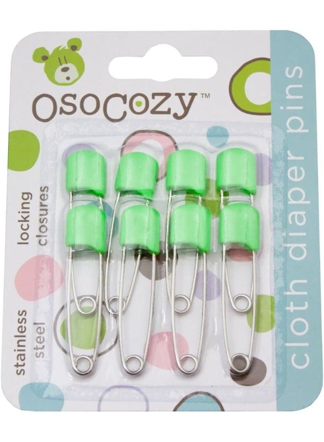 OsoCozy Diaper Pins - (Light Green) - Sturdy, Stainless Steel Diaper Pins with Safe Locking Closures - Use for Special Events, Crafts or Colorful Laundry Pins