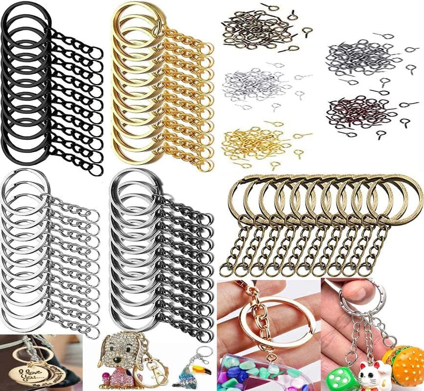 DIY Crafts 5 Pcs, Antique God, Split Key Ring with Chain Set, Metal Flat Keychain Rings 1 Inch with Open Jump Rings and Screw Eye Pins Bulk, Colors, for Portable Han (5 Pcs, Antique God)