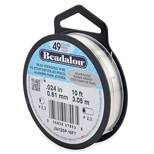 Beadalon 49 Strand Stainless Steel Bead Stringing Wire, .024 in / 0.61 mm, Silver Plated, 10 ft / 3.1 m