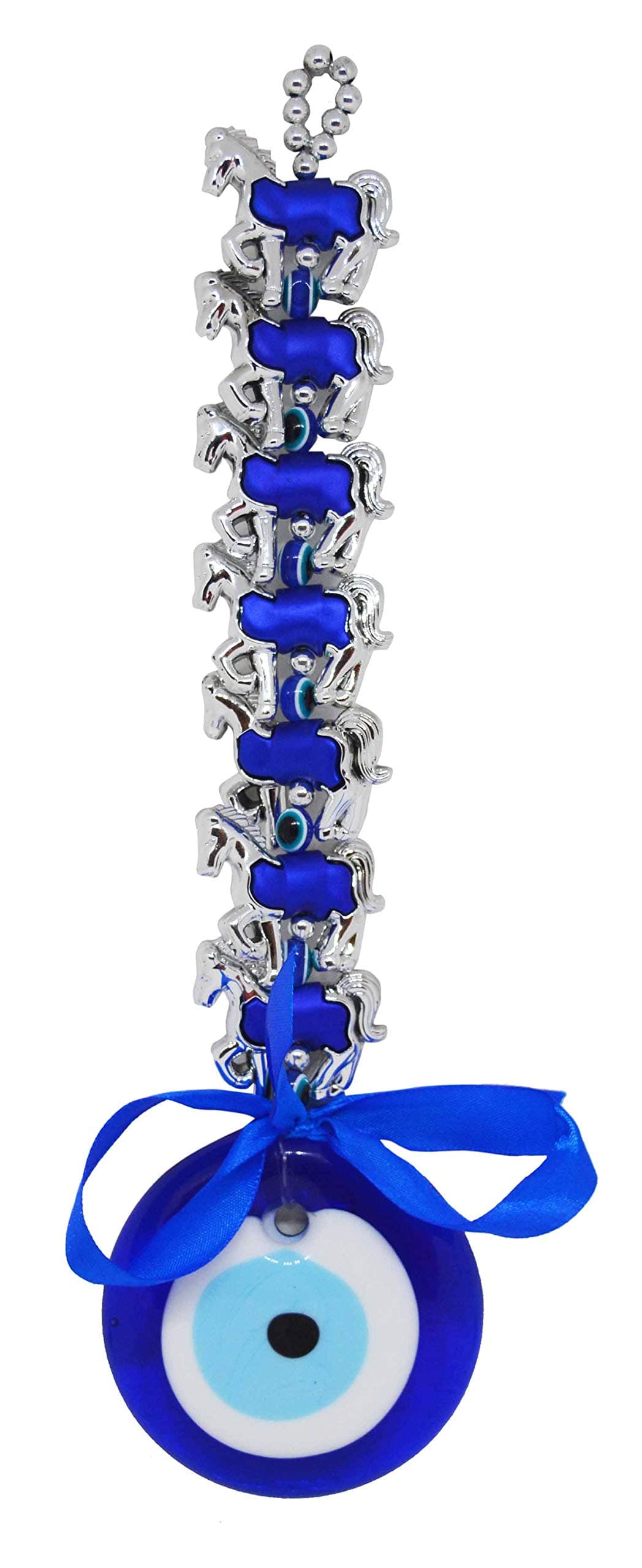 Saubhagya Global Fengshui Set of 1 Blue Seven Horse Evil Eye Hanging for Car & Door/Office, Medium Size, Height-25cm