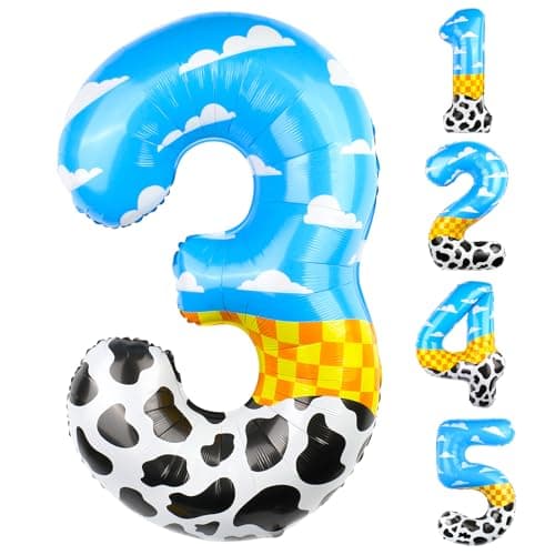 40 Inch Number 3 Balloon Blue Clouds Cartoon Story Balloons Toy Inspired Story Party Supplies for Birthday Garland Arch Kit Farm Favor Number 3