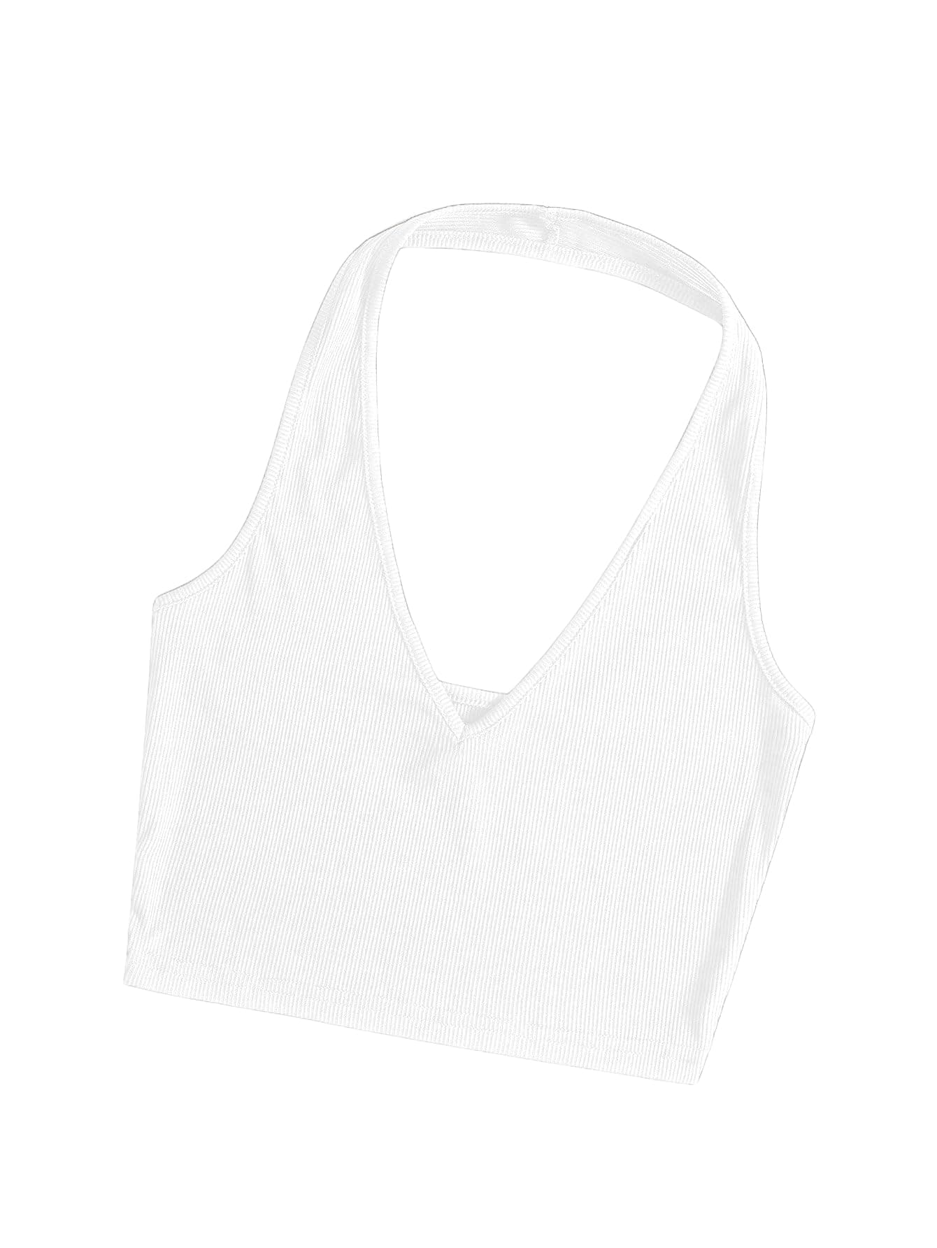Aahwan White Solid Fitted V-Notch Halter Neckline Crop Top for Women's & Girl's(349-White-S)