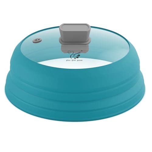 Microwave Splatter Cover Glass Cover Splatter Guard Lid with Collapsible Silicone for Food Cover Plate Cover 118 inch Blue
