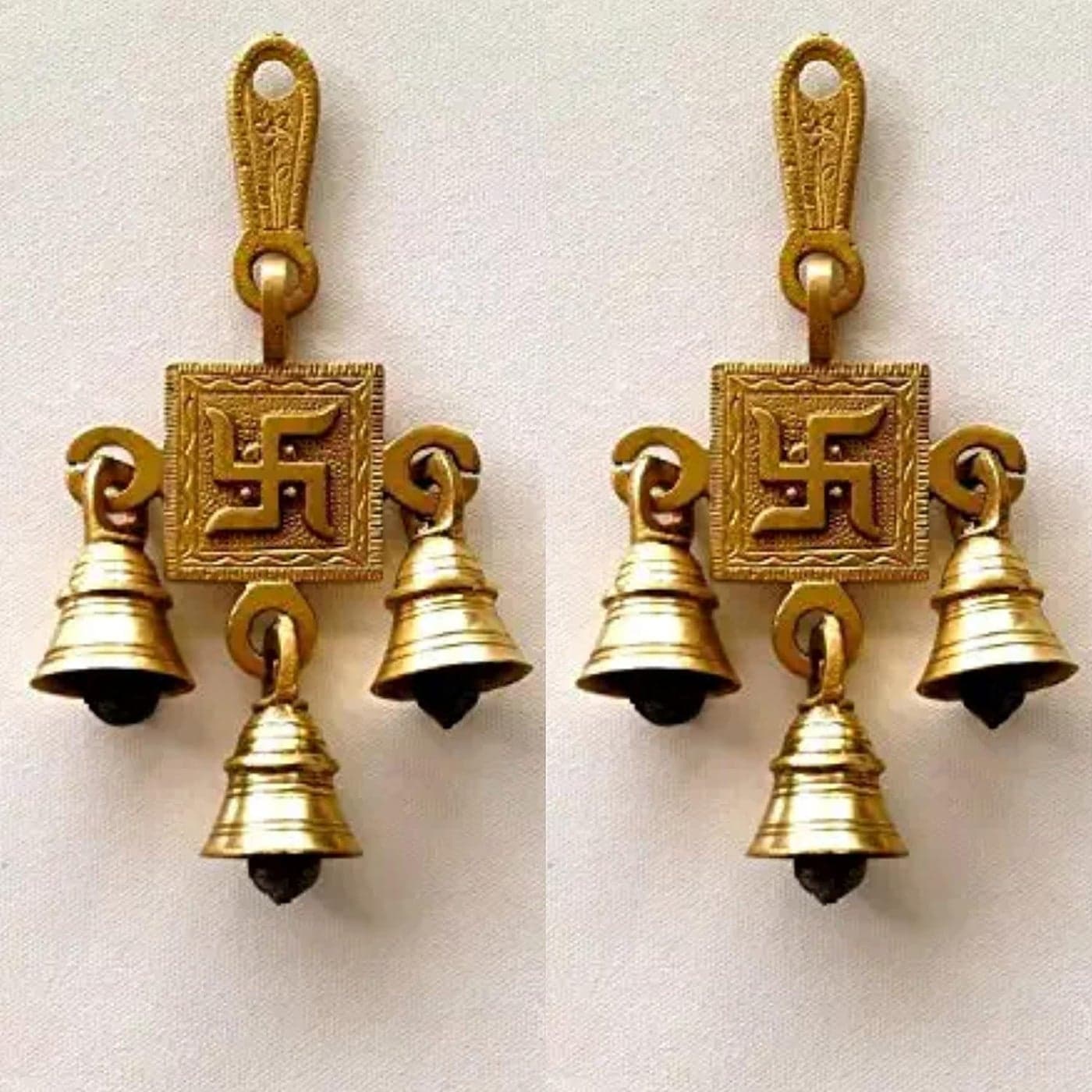 Craftomanic Brass Swastik Hanging BellsBrass Hanging Bells Room Entance Home Decor for Diwali Decoration Hanging Bell for Temple Door Entrance Pooja Mandir