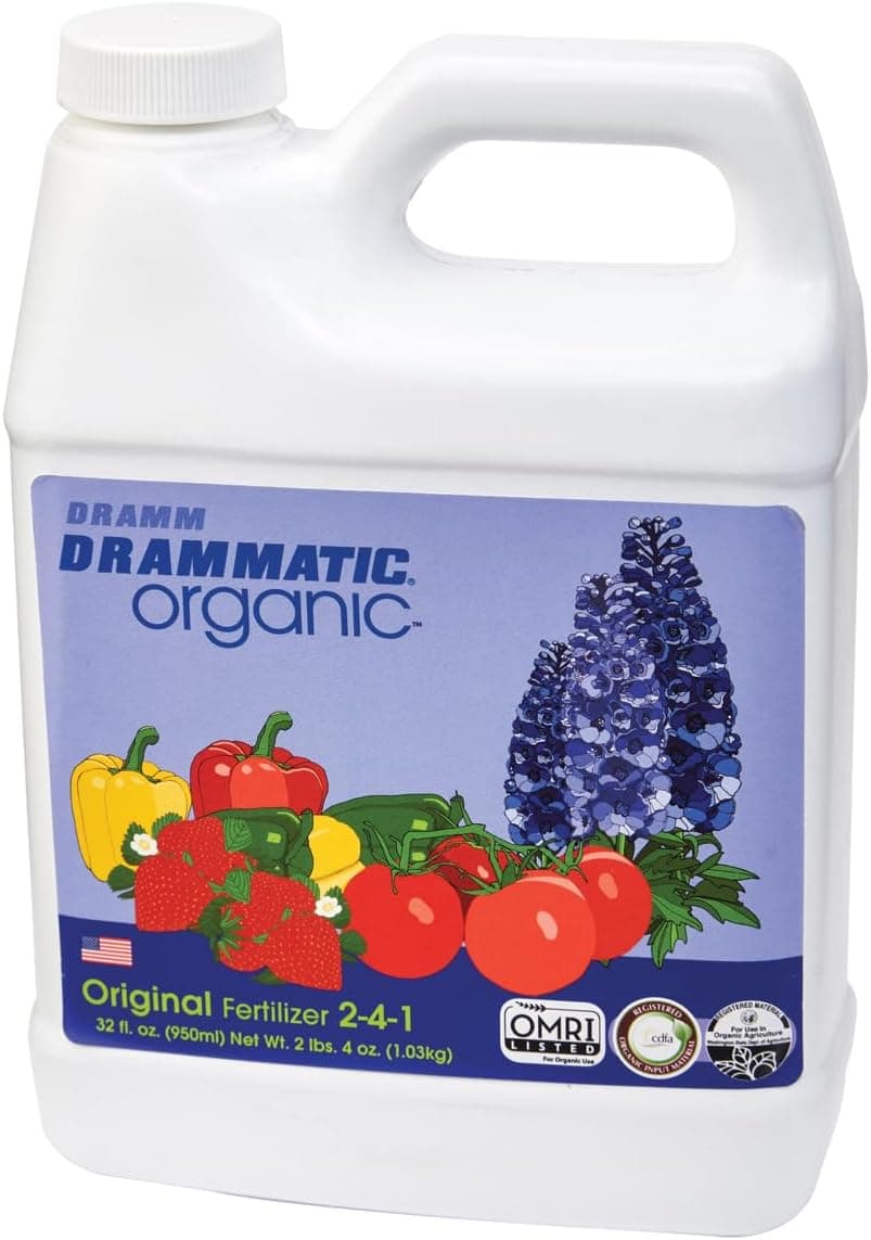 Drammatic Organic Original Fertilizer 241 Hydrolyzed Liquid Fish Fertilizer for Vegetables Flowers and Fruits 1 Quart 32 Ounces OMRI Listed