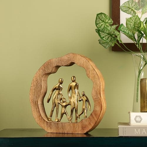 PURESTORY Decorative Family Showpiece with Wooden Frame | Couple Family Statue | Decorative Items for Living Room | House Decor Bedroom | House Decoration for Room, Kitchen-Gold