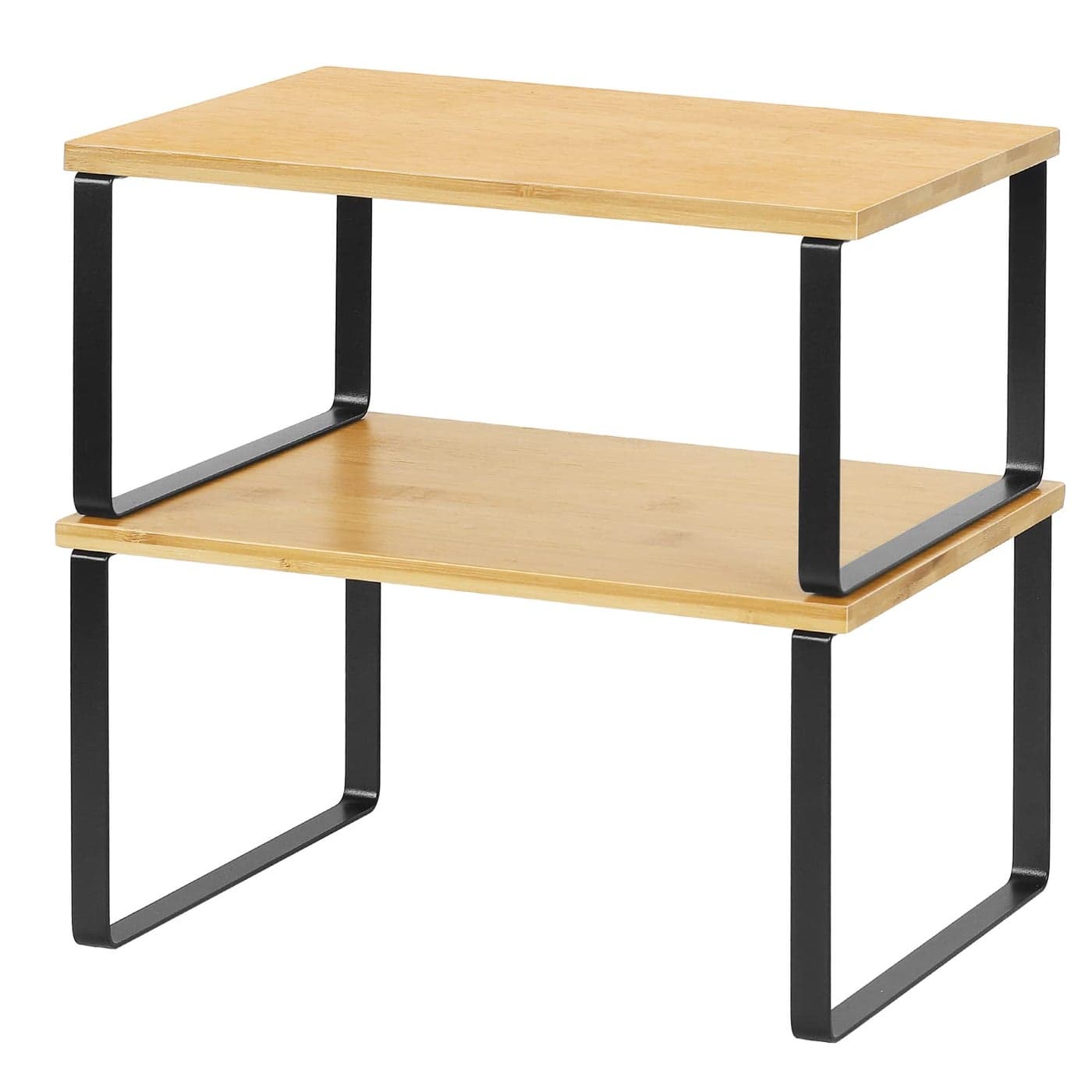 NEX Kitchen Cabinet and Counter Shelf Organizer Stackable Expandable Black and Natural