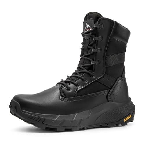 NORTIV 8 Men's Breathable Tactical Military Work Boots Side Zipper Leather Lightweight Hiking Motorcycle Combat Boots 8 Inches Peakforce,Size 11,Black,SNMT242M