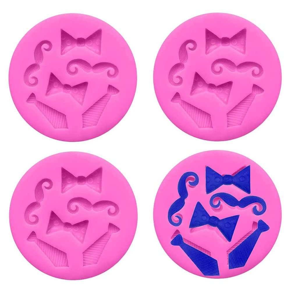 Luckycivia 4 PACK Bow Ties Beard Mini Silicone Candy Chocolate Fondant Mold Silicone Cake Mould