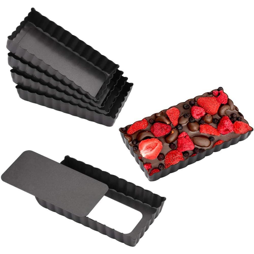 Cyimi Mini Tart Pan Set of 6 Rectangular NonStick 4 Inch Quiche Pan Loose Removable Bottom Tart Pan for Pies Quiche Bakeware Cheese Cakes Desserts