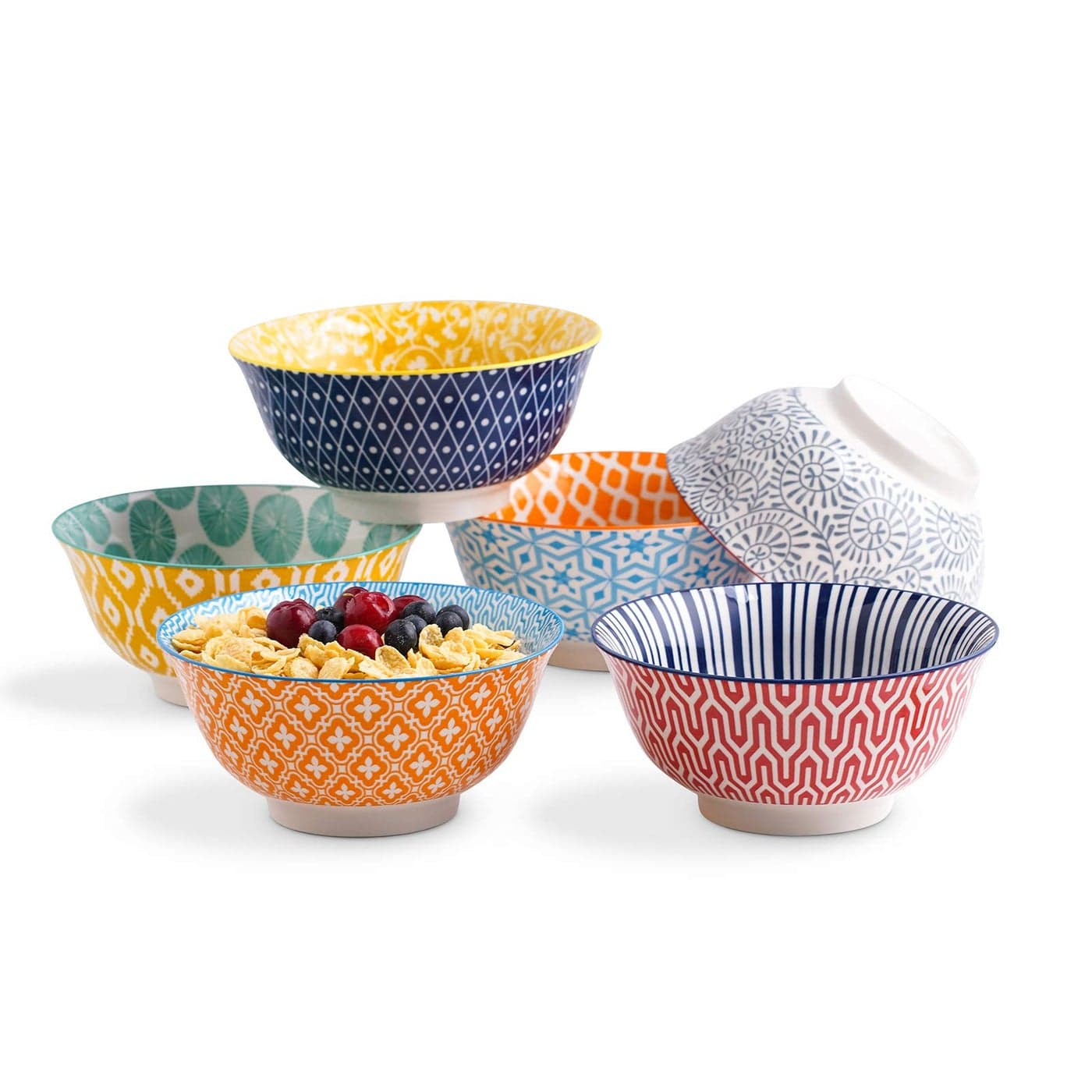 Selamica Porcelain 20oz Cereal Bowl Set Set of 6 6 inch Soup Bowls Ceramic bowls for Cereal Soup Salad and Pasta Colorful bowls