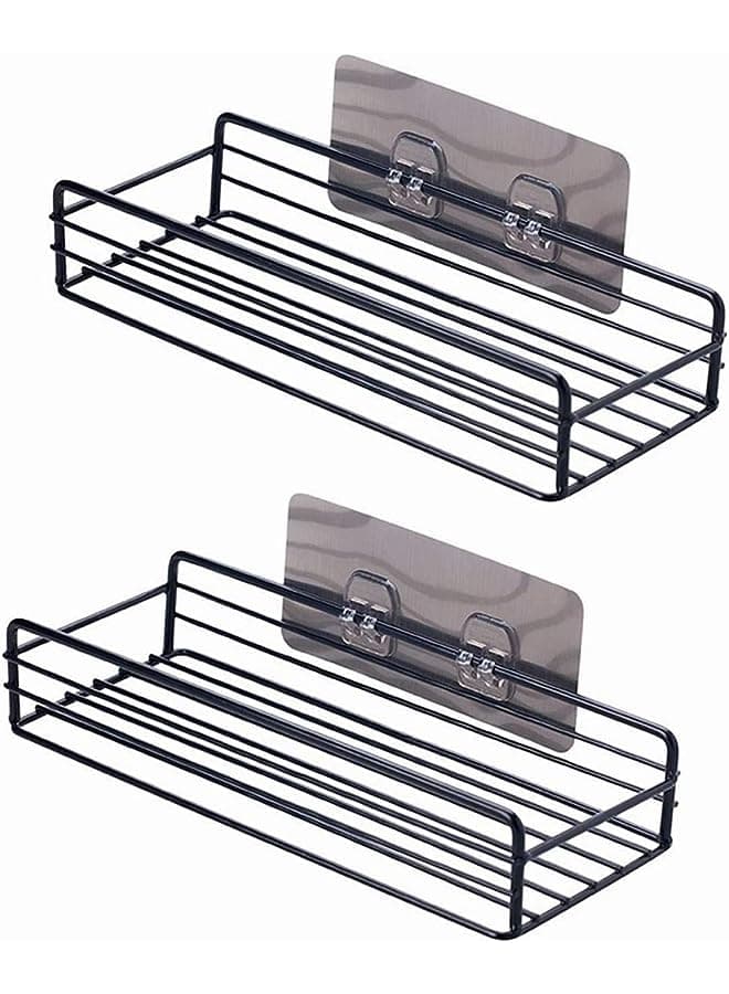 Pack Shower Caddy, Rustproof Bathroom Shelf Organizer with Hooks, Without Drilling, SUS304 Stainless Steel, for Hanging Razor Sponge Brush, Wall Rack for Dorm, Toilet, Bath and Kitchen