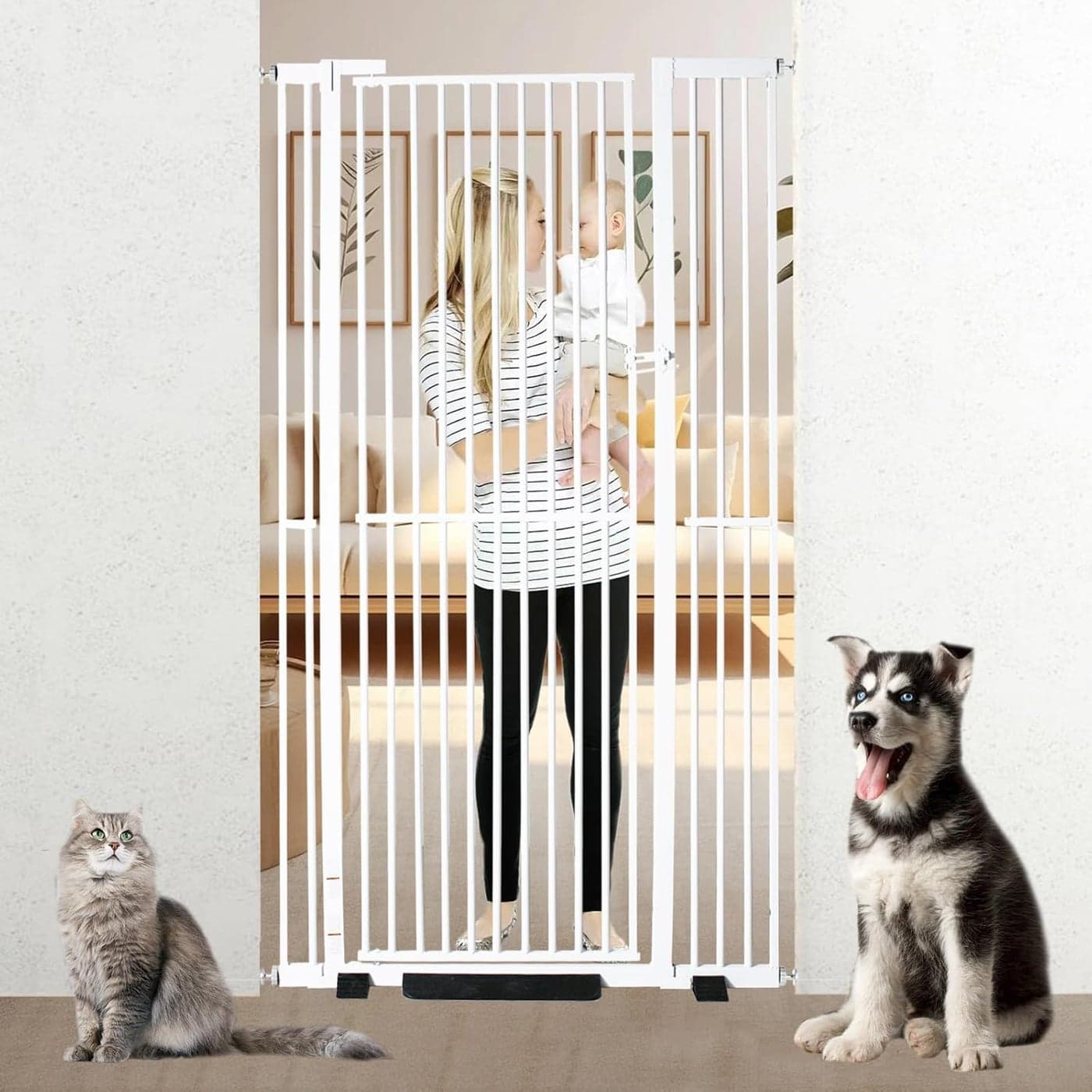71 inch Extra Tall Cat Gate Baby Gate Extra Wide Adjustable 299243 Pressure Mounted Walk Through Swing Safety Dog Pet Gates for Stairs Doorways Kitchen