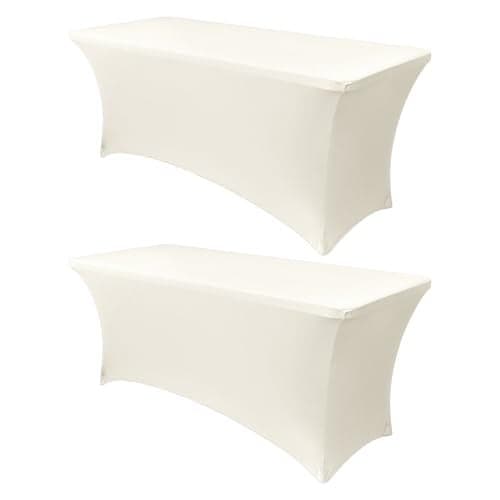 Obstal 6ft Stretch Spandex Table Cover for Standard Folding Tables 2 Pack Universal Rectangular Fitted Tablecloth Protector for Wedding Banquet and Party 72L x 30W x 30H Inches Cream 2pc