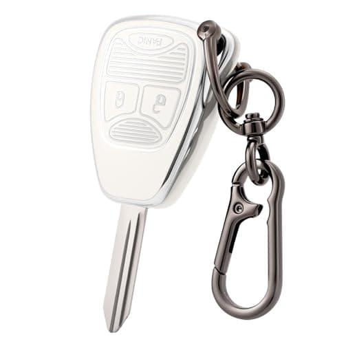 CHATYYD Key fob Cover for Dodge with KeychainSoft TPU Car Key Cover Case for Dodge Ram 1500 2500 Dakota Magnum Durango Nitro Jeep Wrangler Patriot Grand CherokeeSilverEdged White
