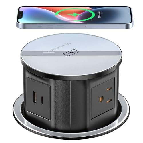 XBA Pop Up Outlet for Countertop with 20W USB C, Recessed Power Strip 4.7inch Hidden Outlet with 15W Wireless Charger Electrical Power Socket with 4 AC Plug and 1 USB-A Port for Kitchen(Black)