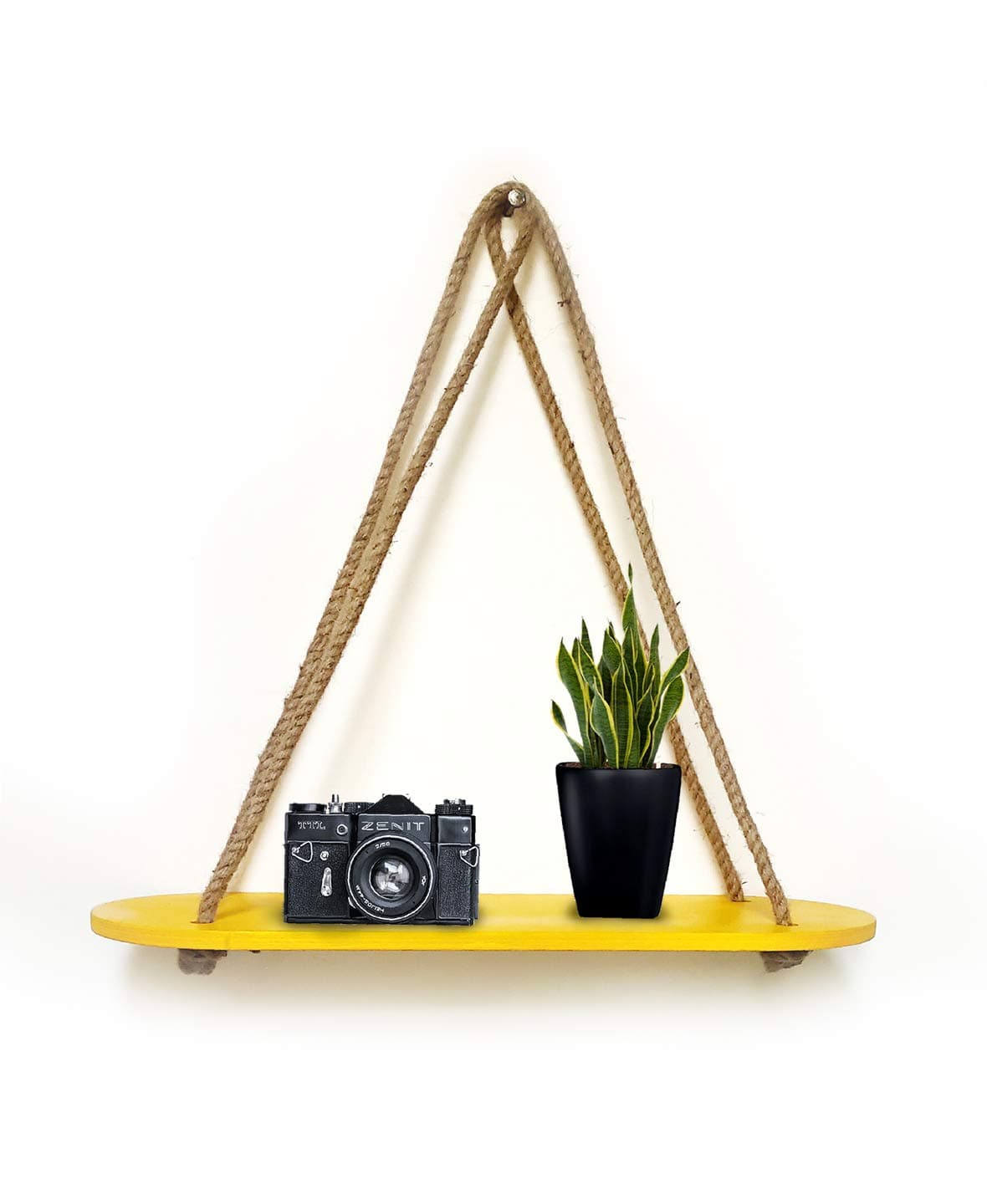 VAH Rectangle Oval Yellow Wall Shelf Wood Floating Shelves for Wall Rustic Rope Wall Hanging