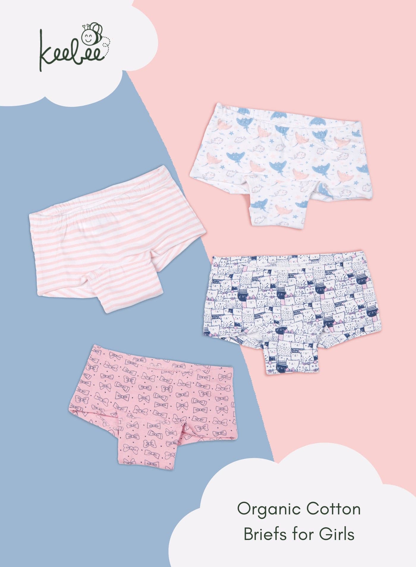 4 Pack Girls Briefs 95% Organic Cotton 5% Elastane, Soft and Comfortable Underwear for Girls