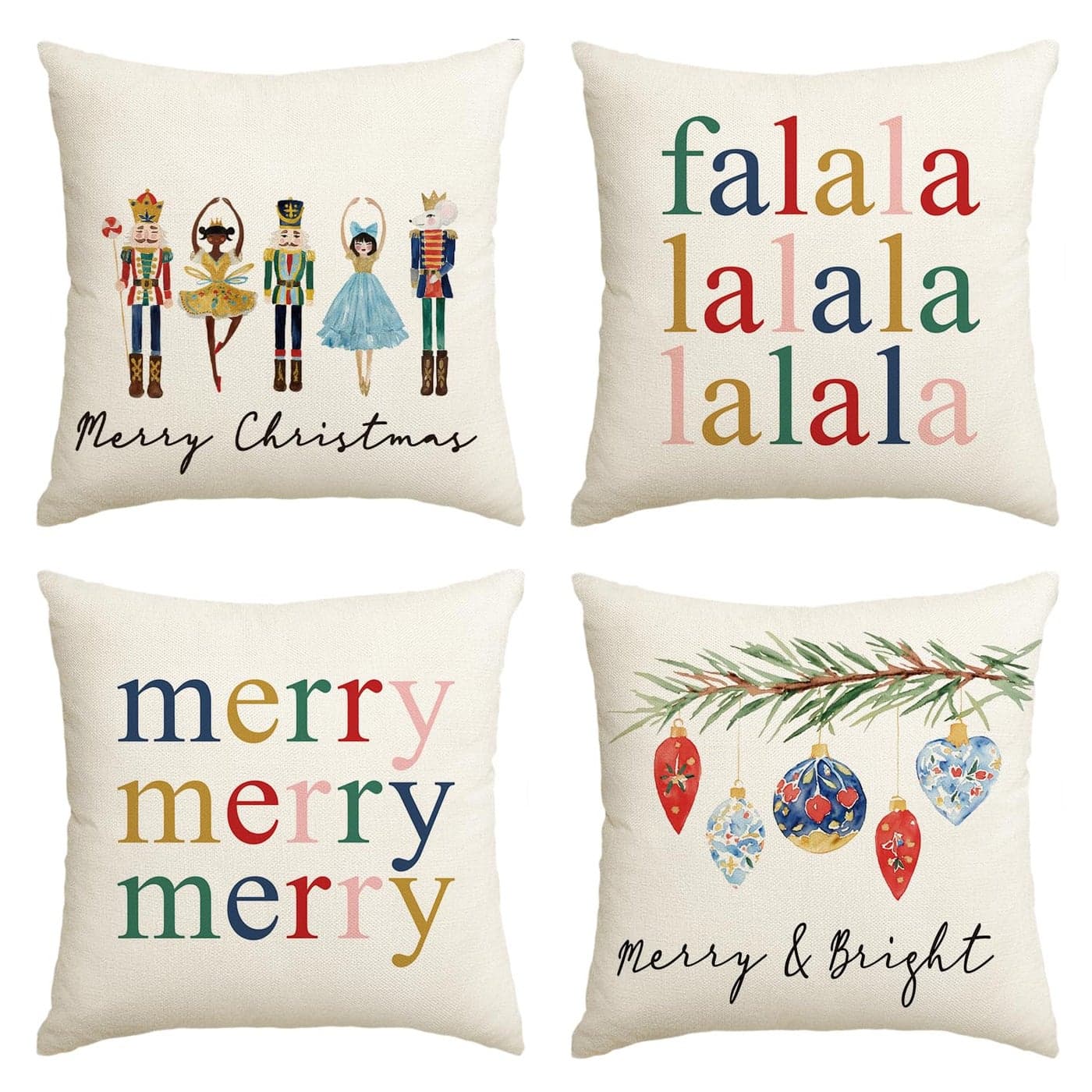 AVOIN colorlife Merry Christmas Nutcracker Throw Pillow Covers 20 x 20 Inch Winter Holiday Party Cushion Case Decoration for Sofa Couch Set of 4