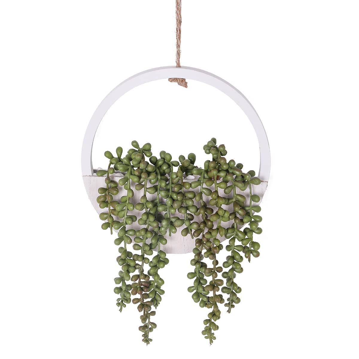 Floweroyal Artificial Succulents Hanging Plants 122 Fake String of Pearls in Pot with 83 Lanyard for Indoor Outdoor Wall Decor