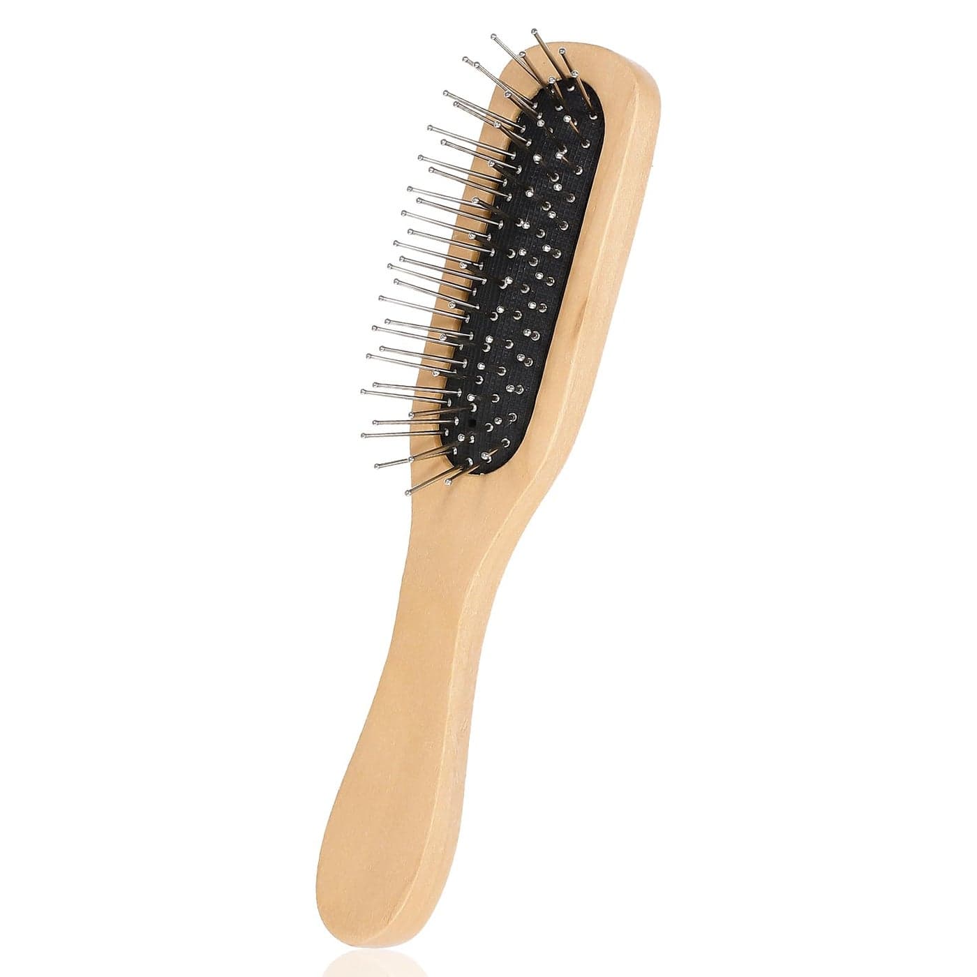 JJUNW Hair Brush Natural Wood Handle Steel Metal Bristles Detangling Hairbrush Wig Brush Travel Wood Comb for Massaging Scalp Hair Growth for Women Men for All Hair Type
