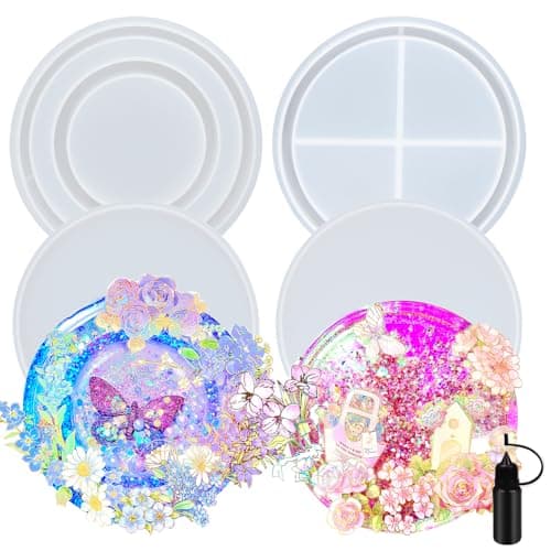Resin Shaker Molds Set Large Round and Ring Coaster Pack of 3 Epoxy Silicone Trays Precision Tip Applicator Bottle Kit Bundle