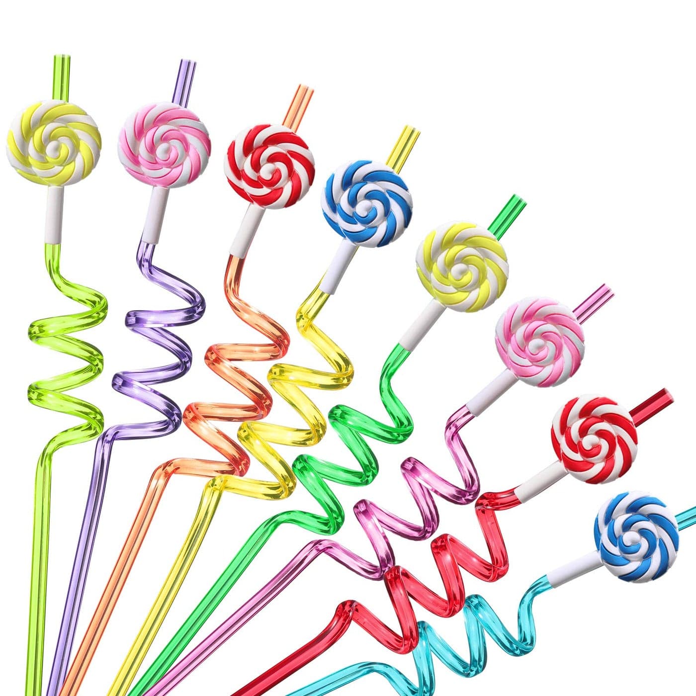 Candyland Party Supplies Drinking Plastic Straws Reusable 24 for Kids Sweet Candy Lollipop Birthday Party Favors with 2 Cleaning brush