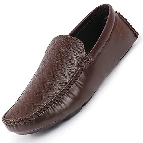 FAUSTO FST-FOBMC-1031 BROWN-43 Men's Brown Textured Casual Classic Slip-Ons Driving Loafer and Moccasin (9UK)