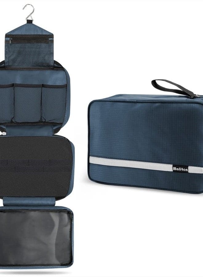 Hanging Toiletry Bag | Compact Travel Toiletry Bag for Men/Women | Foldable Mens Hygiene Bag with 4 Compartments| Waterproof Travel Bathroom Bag (Navy Blue)