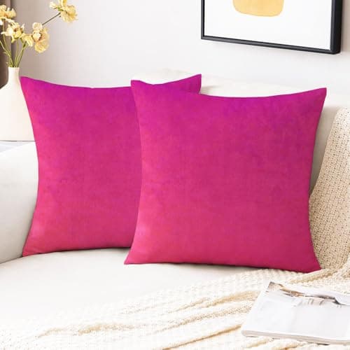 IVAZA Velvet Decorative Cushion Cover 16x16 Inch - Set of 2, Soft Solid Square Throw Pillow Covers for Sofa, Living Room or Home Decor - 40x40cm Hot Pink