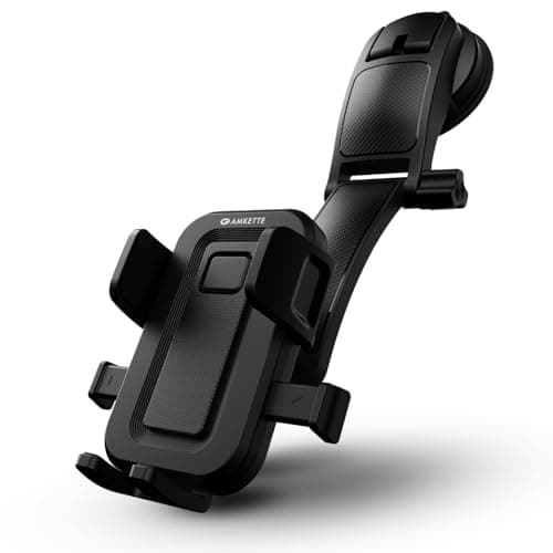 Amkette iGrip Drive Dash Car Mobile Holder for Dashboard, Mobiles Holder for car Dashboard with 360 Rotation, One -Touch Lock & Release Adjustable Mount with Strong Suction Cu (Black)
