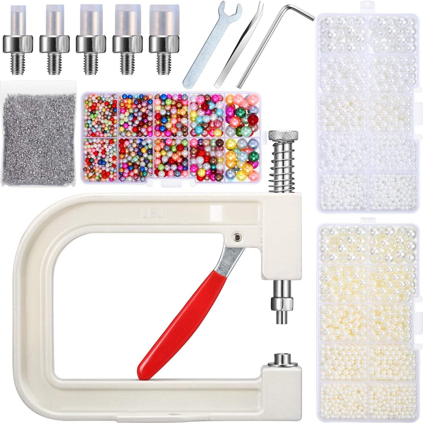 Pearl Setting Machine and Hand Press Pearl Setting Tools, Beads Rivet Fixing Machine with Pearl Beads Screw Heads Tweezers Wrench for DIY Crafts Accessories