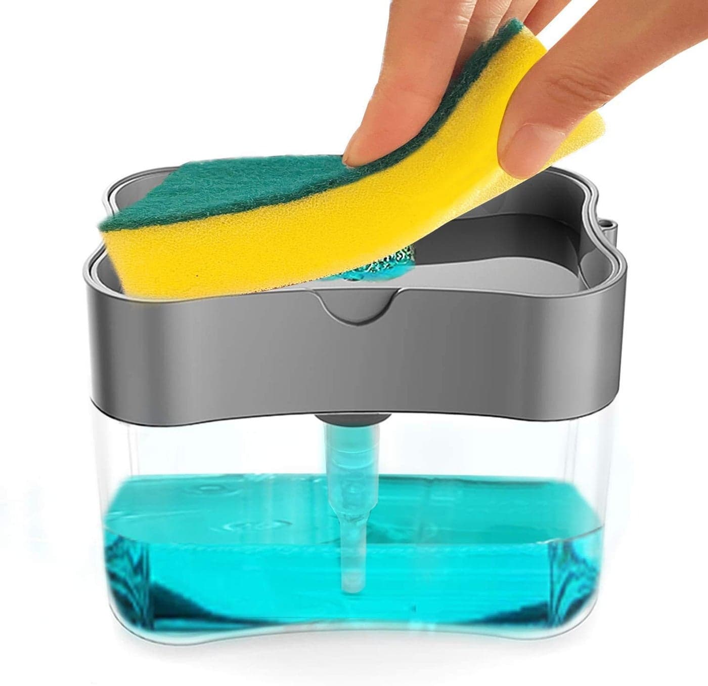 Jeyang 2 in 1 Dish Soap Dispenser and Sponge Holder for Kitchen Sink; Random Colour Plastic Dispenser with 385 ML Capacity and a Sponge