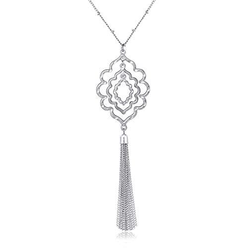 MOLOCH Long Necklaces For Woman Minimalist Geometric Circle Pendant Necklaces Bohemia Tassel Fringe Necklace Set Statement Pendant (silver)