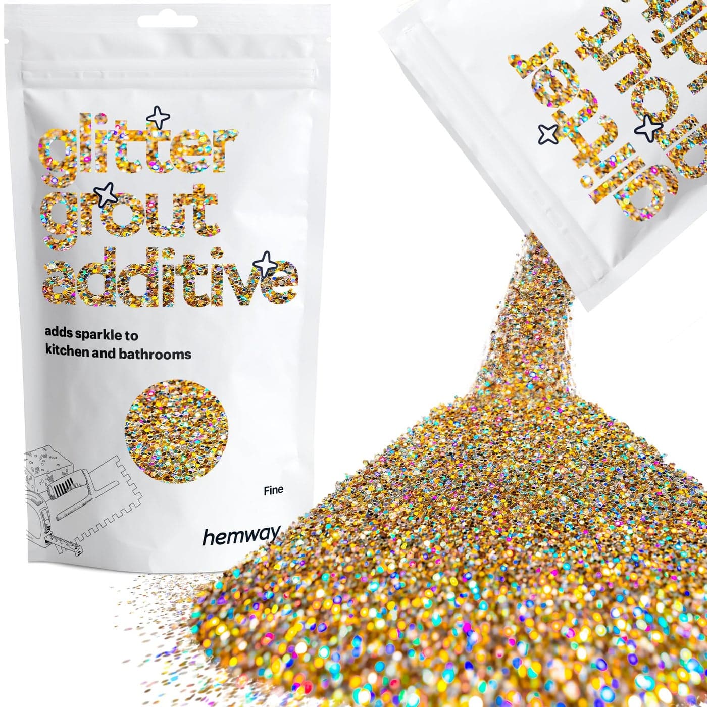 Hemway Glitter Grout Additive add Sparkle to Mosaic Tiles Bathrooms Wet Rooms Kitchens Tiled Based Rooms and Cement Based Grouts 100g 35oz Gold Silver Holographic