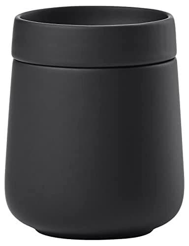 ZONE DENMARK Nova One Ceramic Storage Box with Lid for Bathroom Utensils such as Cotton Pads & Cotton Buds Diameter 3.3", Height 3.39", Capacity 290 ml, Black