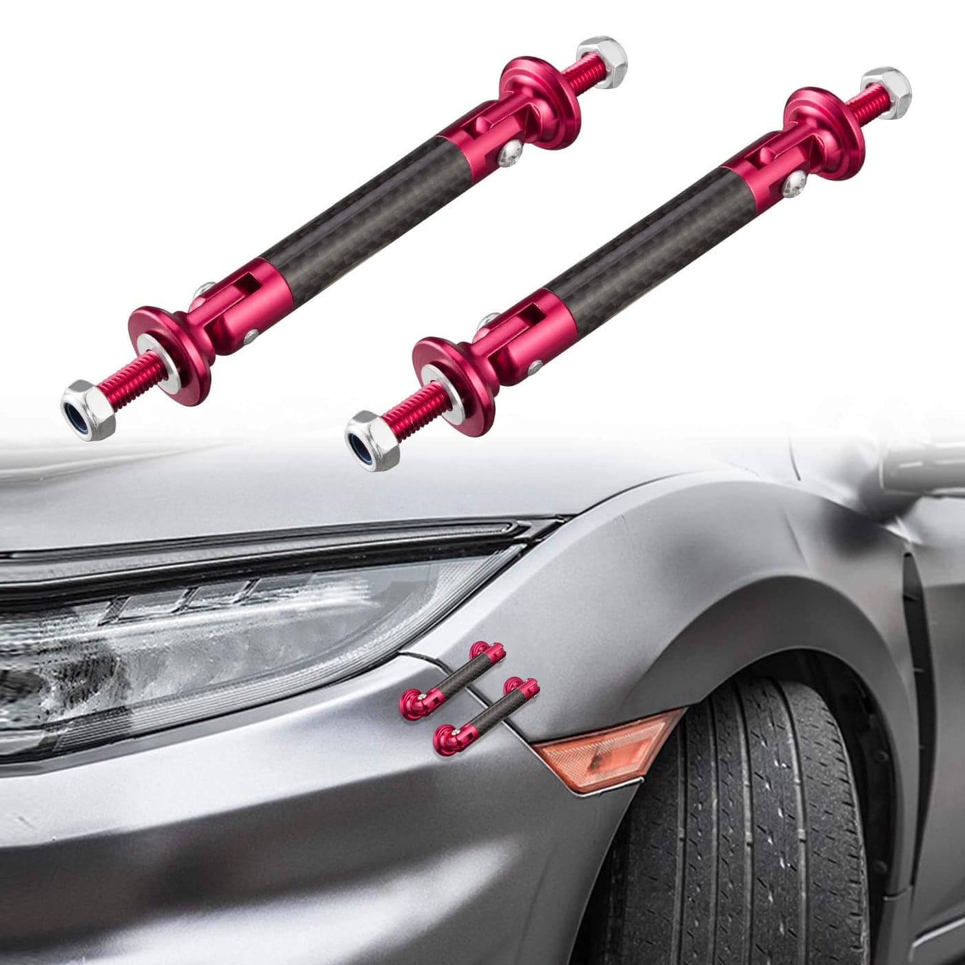 TOMALL 2 Pcs 45mm Car Adjustable FrontRear Bumper Lip Splitter Support Strut Rod Carbon Fiber Red Universal Auto Bumper Fasteners Lever Carbon Fiber Red