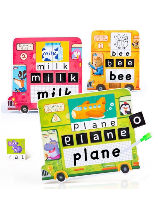 Children's Jigsaw Fun English Bus Words Spelling Letters Cognitive Early Education Educational Enlightenment Toys Wholesale-Color:Bus Word Spelling