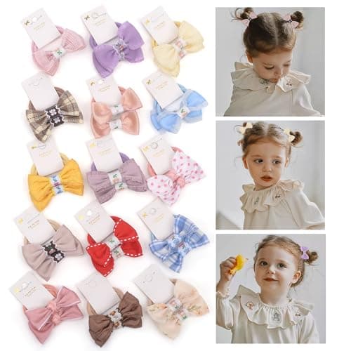 BIANHUAN Toddler Hair Ties 30pcs 12 Baby Girls Hair Bows Tie Baby Bows Elastics Rubber Ribbon Hair Bands Accessories for Baby Girls Kids Children