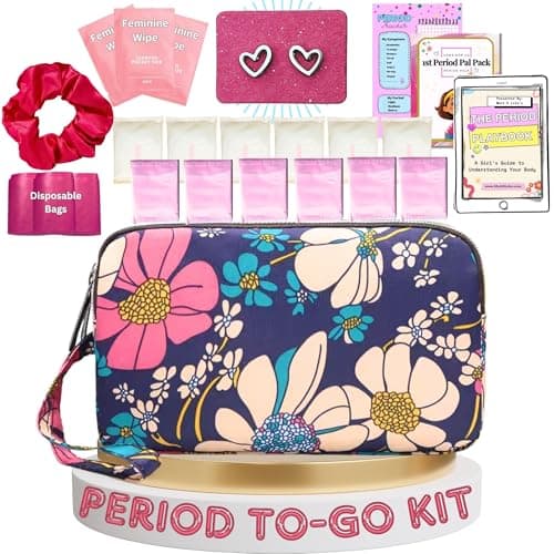 First Period Pal Pack toGo Kit 24 pcs First Period Kit for Tweens Teen Period Kit Discrete Period Bag Pads Panty Liners Period Kits for Tweens 1012 Flowers