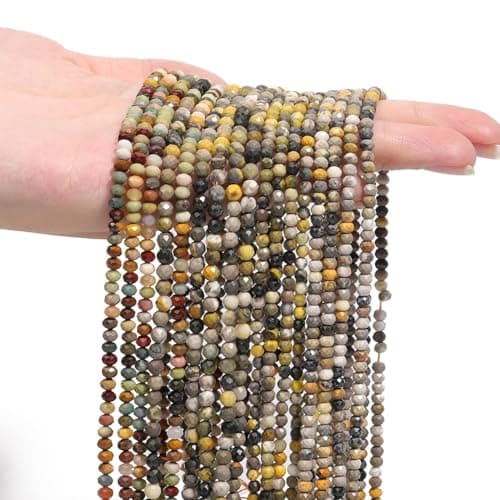 3mm 120pcs Natural Bumblebee Jasper Stone Beads Songxi Small Faceted Round Loose Gemstone Beads for Jewelry Making DIY Art and Craft Bracelet Beads for Necklace 1 Strand