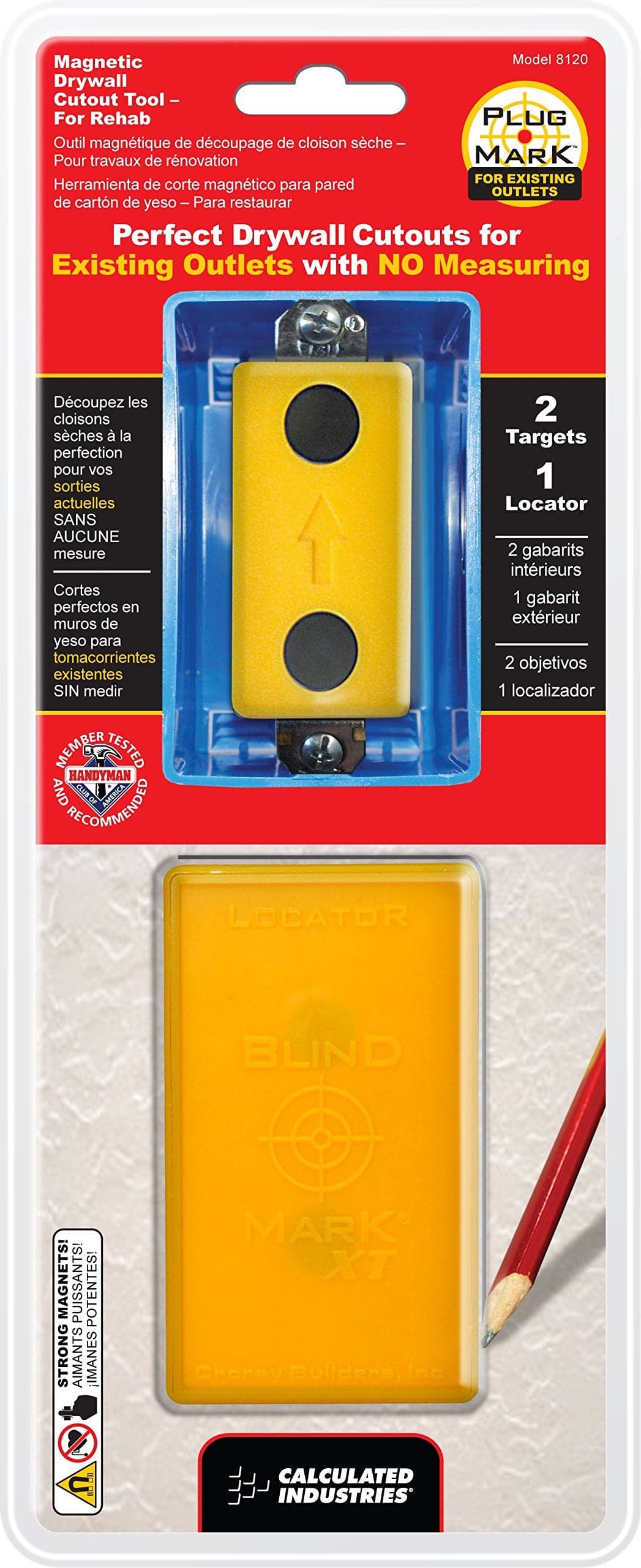 Calculated Industries 8120 Plug Mark Drywall Electrical Box Cutout Locator for Existing Electrical Outlets in Rehabilitation and Replacement Work Red
